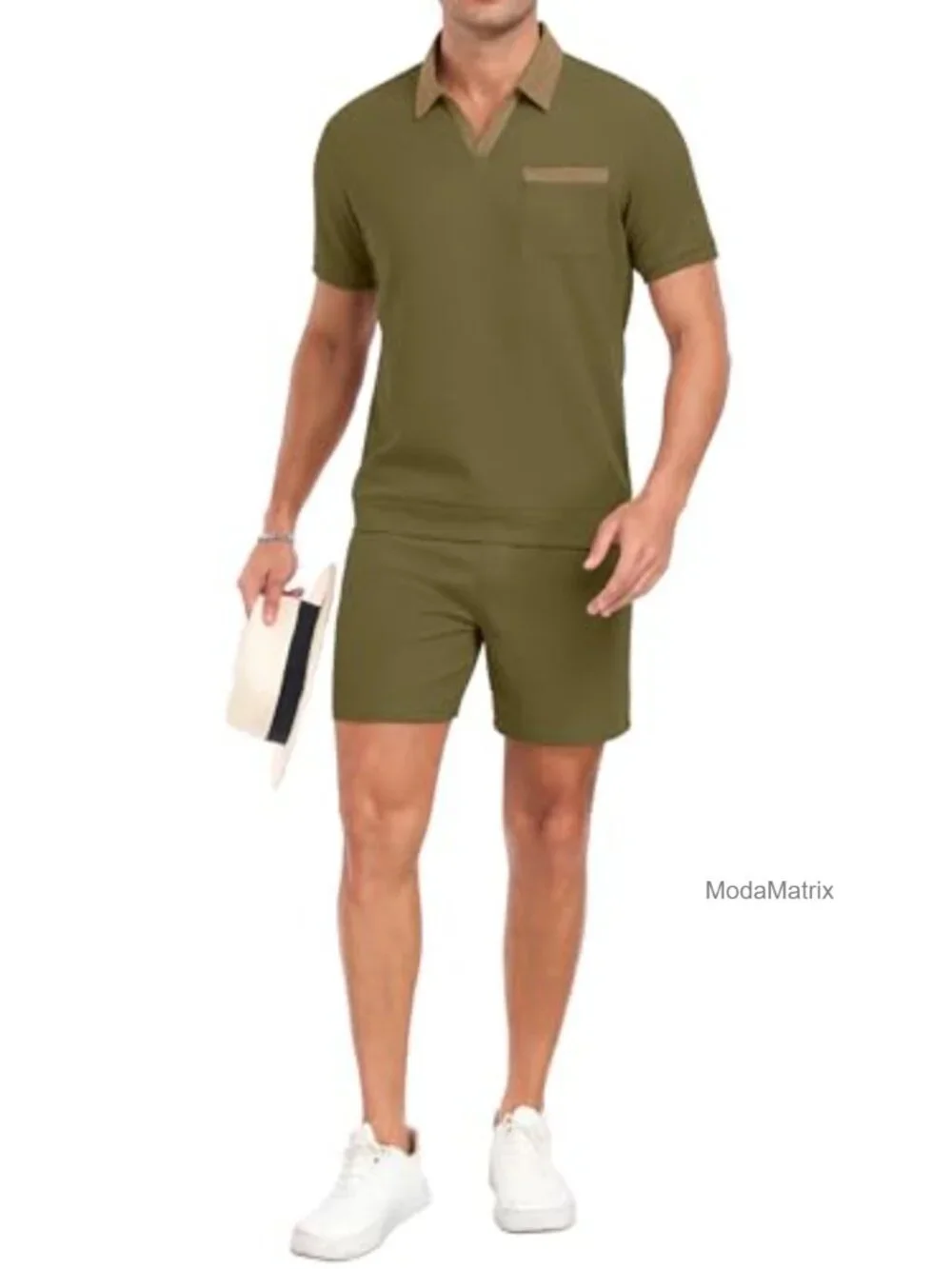 Men's 2-Piece Polo Shirt & Shorts Set Waffle Knit Athletic